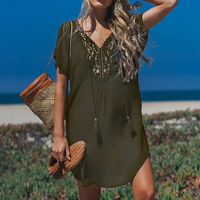 New 2022 Womens Short Sleeve Swimsuit Tops Trim Swimwear Beach Wear Swim Wear Cover Up Dress Tops Summer Swimming Smock T Shirt