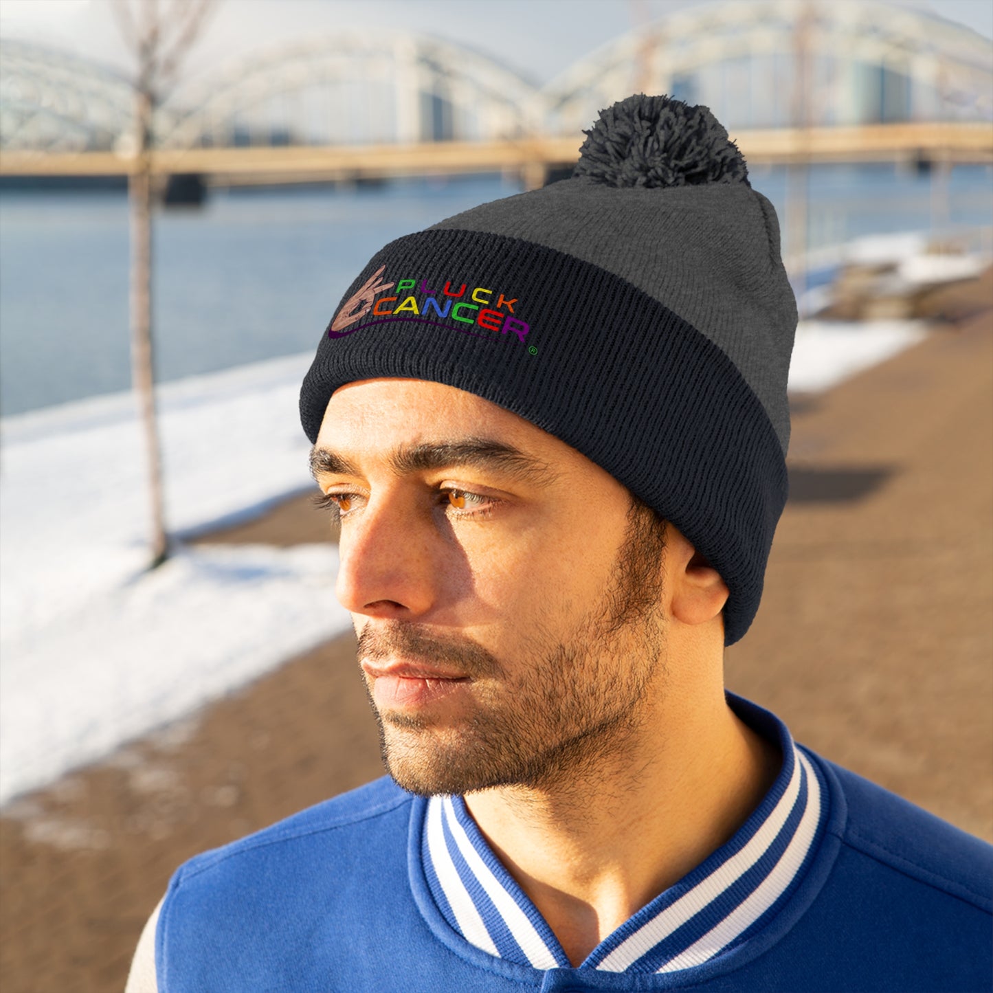 Pom Pom Beanie Hat-"PLUCK CANCER!"