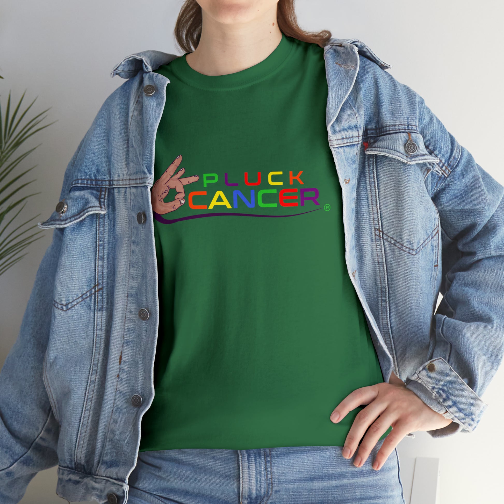 Show your support in style with our Turf Green 'Pluck Cancer' women's cotton t-shirt. Stay comfortable while raising awareness for a noble cause. Join the fight today!