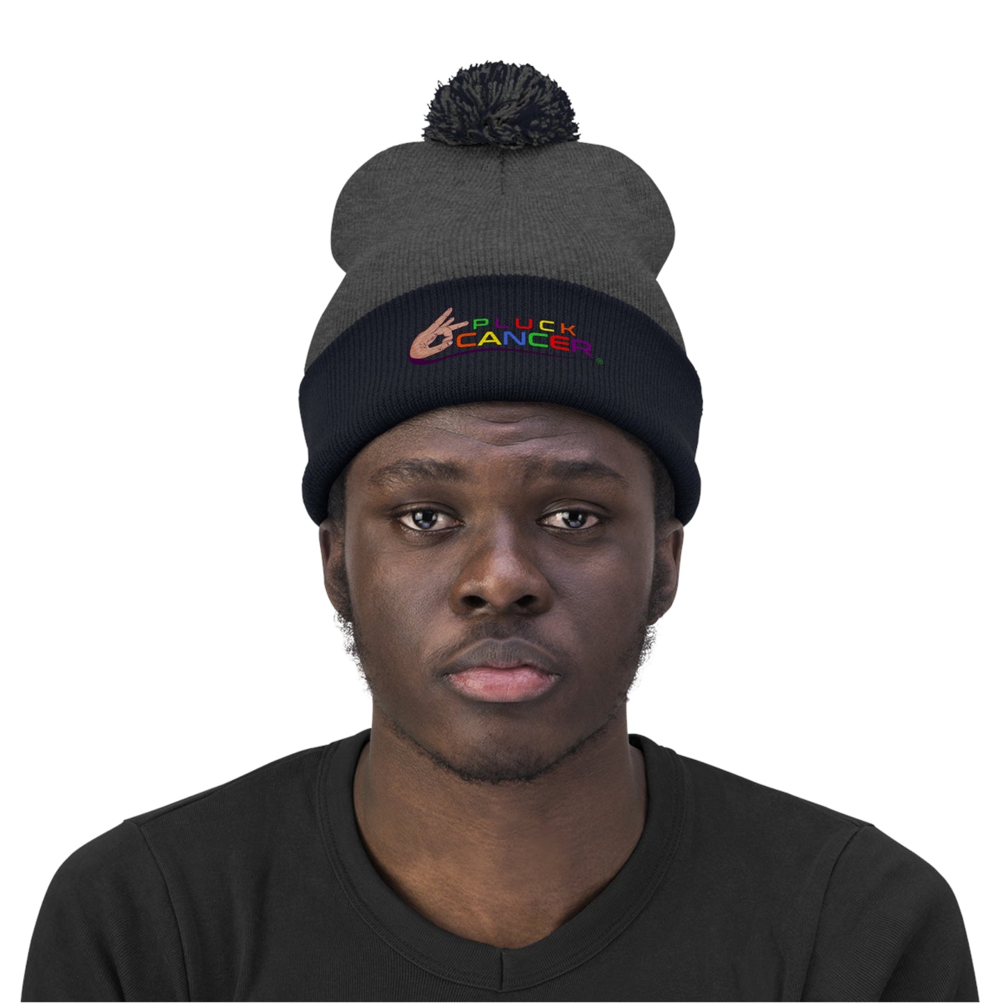 Pom Pom Beanie Hat-"PLUCK CANCER!"
