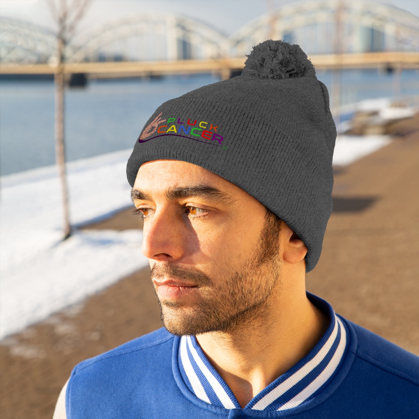 Pom Pom Beanie Hat-"PLUCK CANCER!"