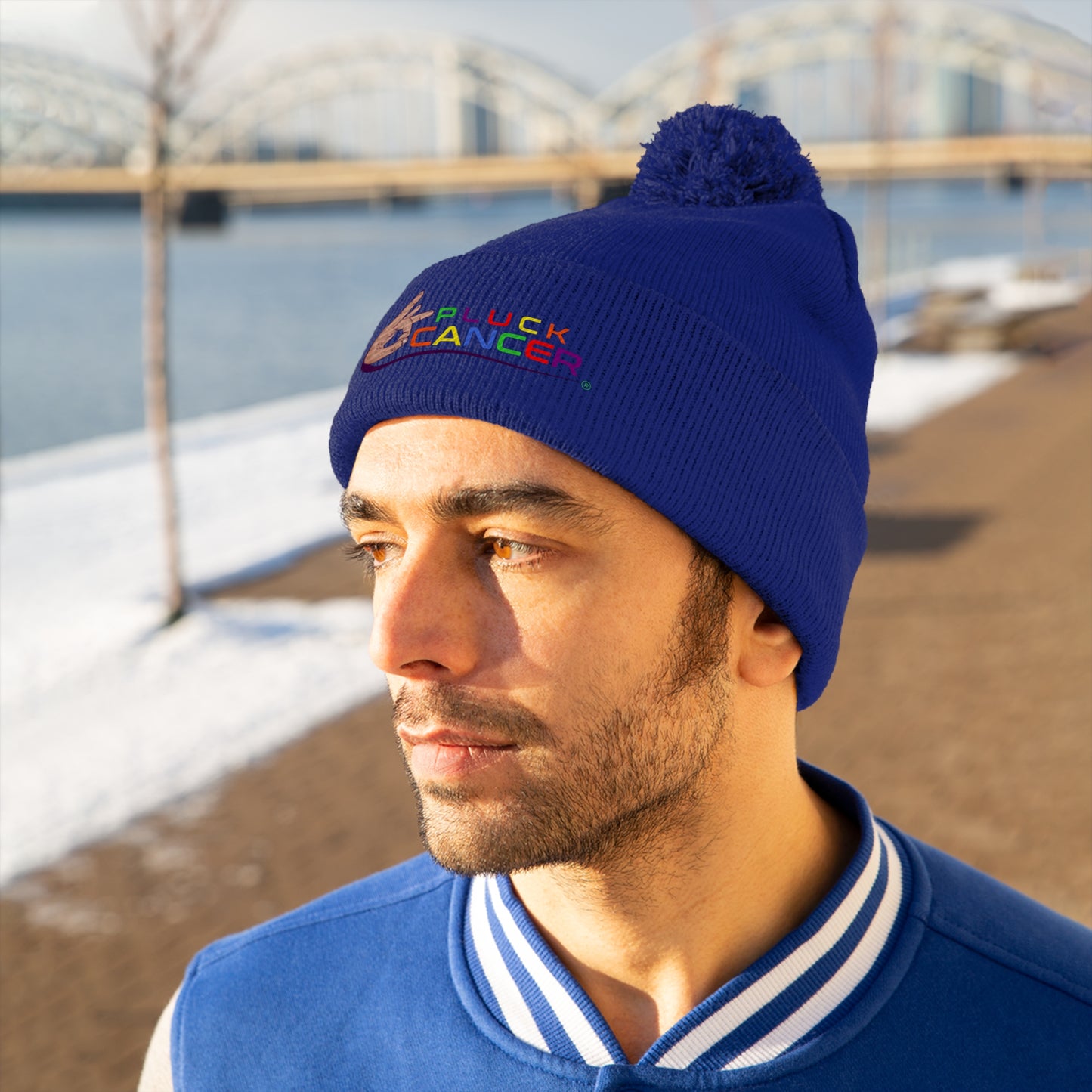 Pom Pom Beanie Hat-"PLUCK CANCER!"