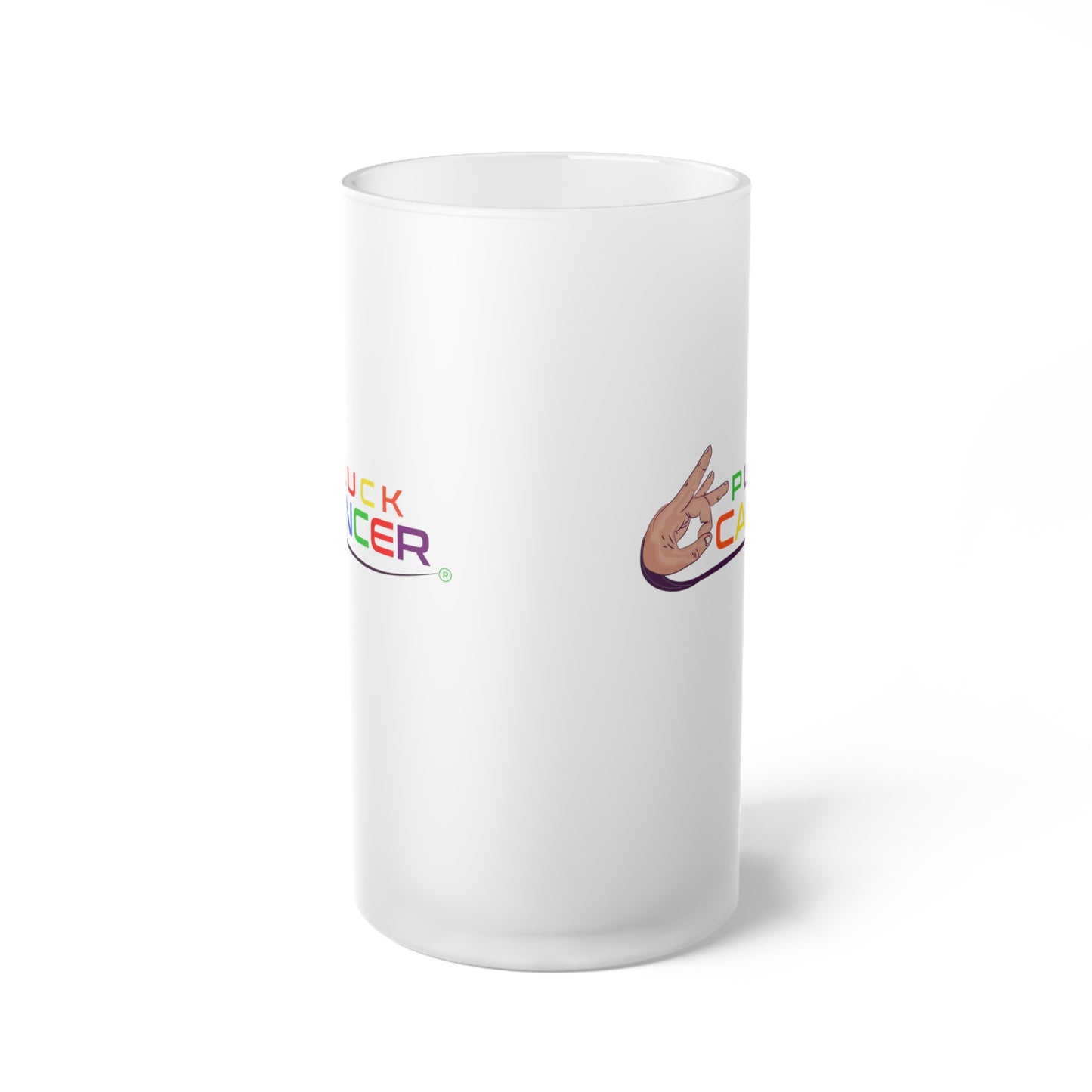 Frosted Glass Beer Mug-"PLUCK CANCER!"