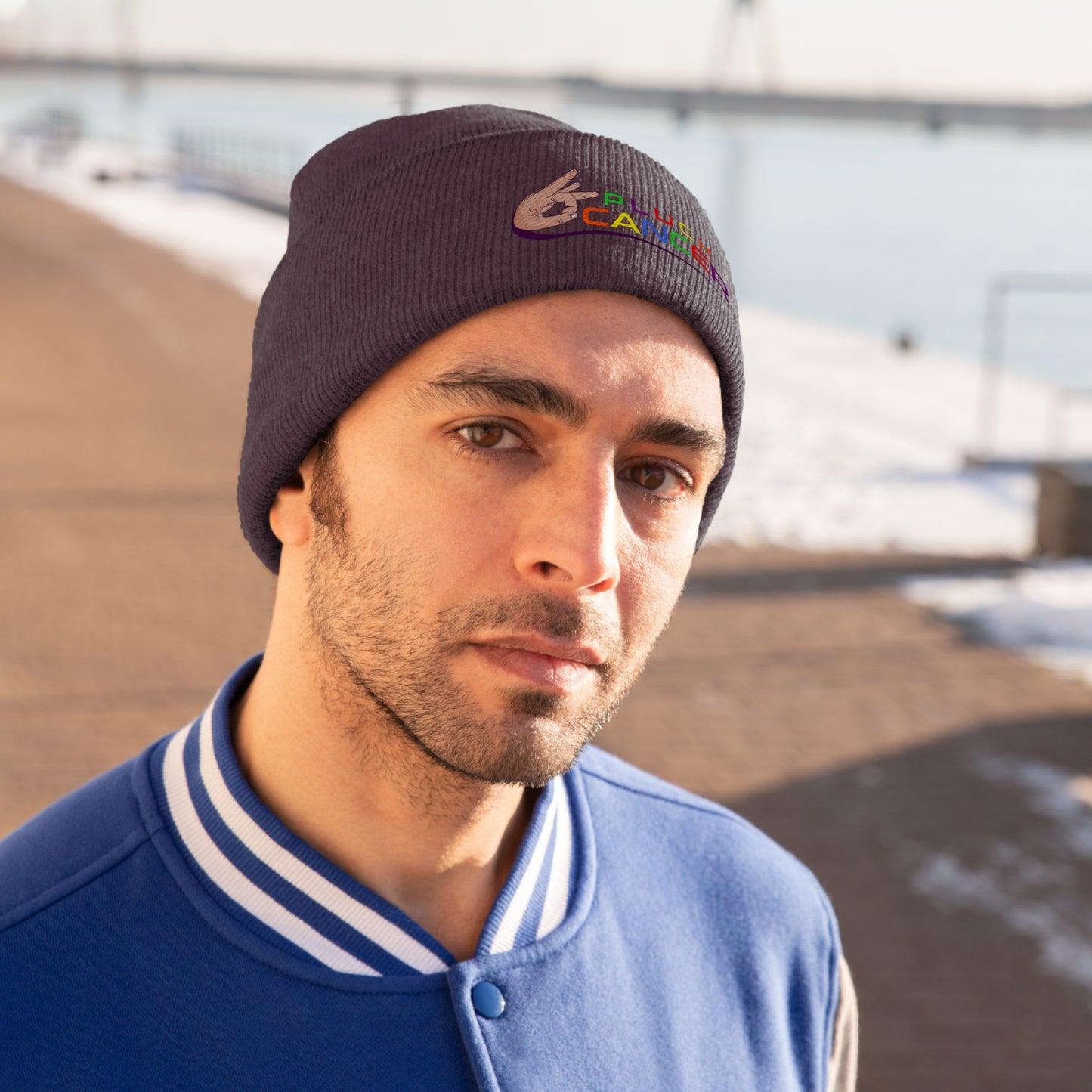 Knit Beanie Hat -"PLUCK CANCER!"
