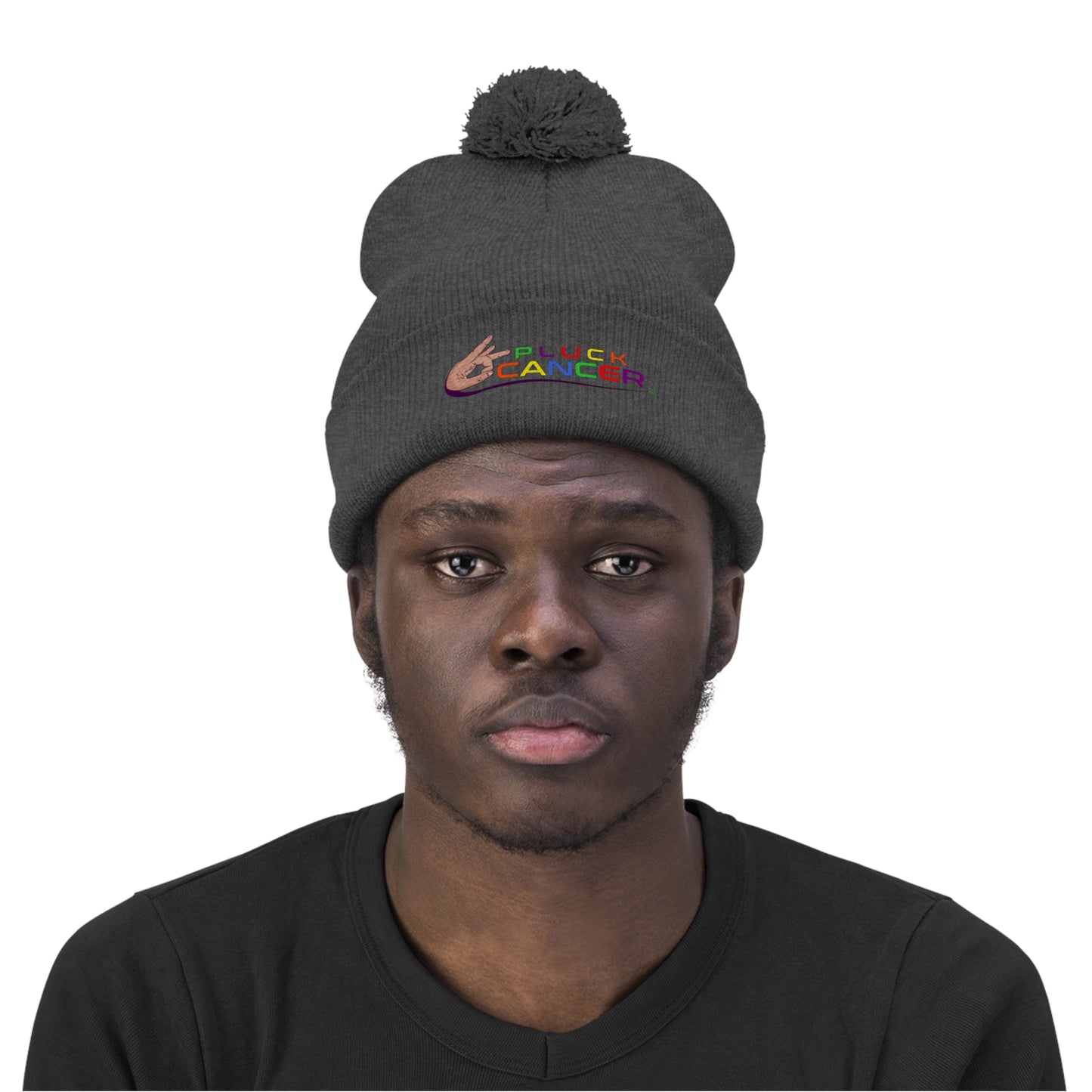 Pom Pom Beanie Hat-"PLUCK CANCER!"
