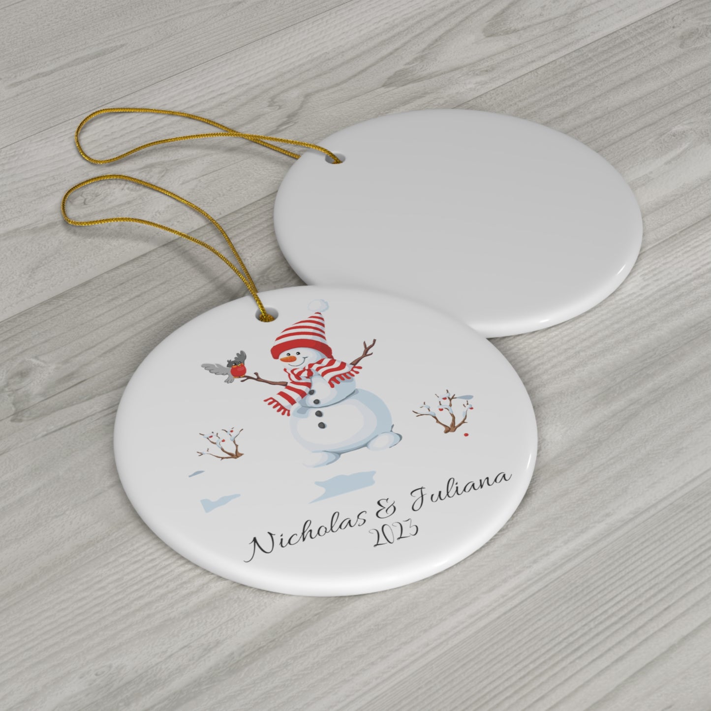 Customizable Christmas Snowman Name Ceramic Ornament