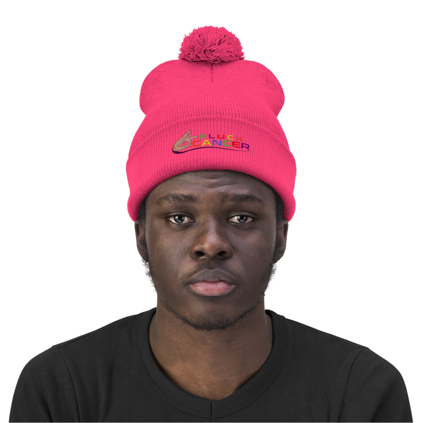 Pom Pom Beanie Hat-"PLUCK CANCER!"