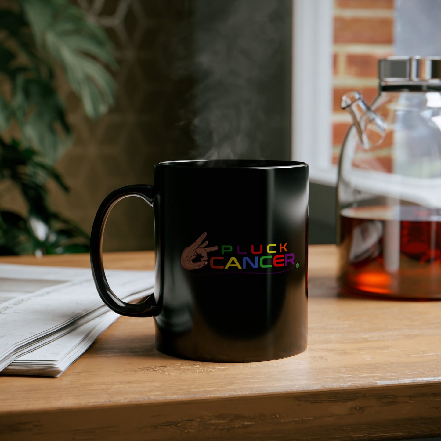 11oz Black Mug-"PLUCK CANCER!"