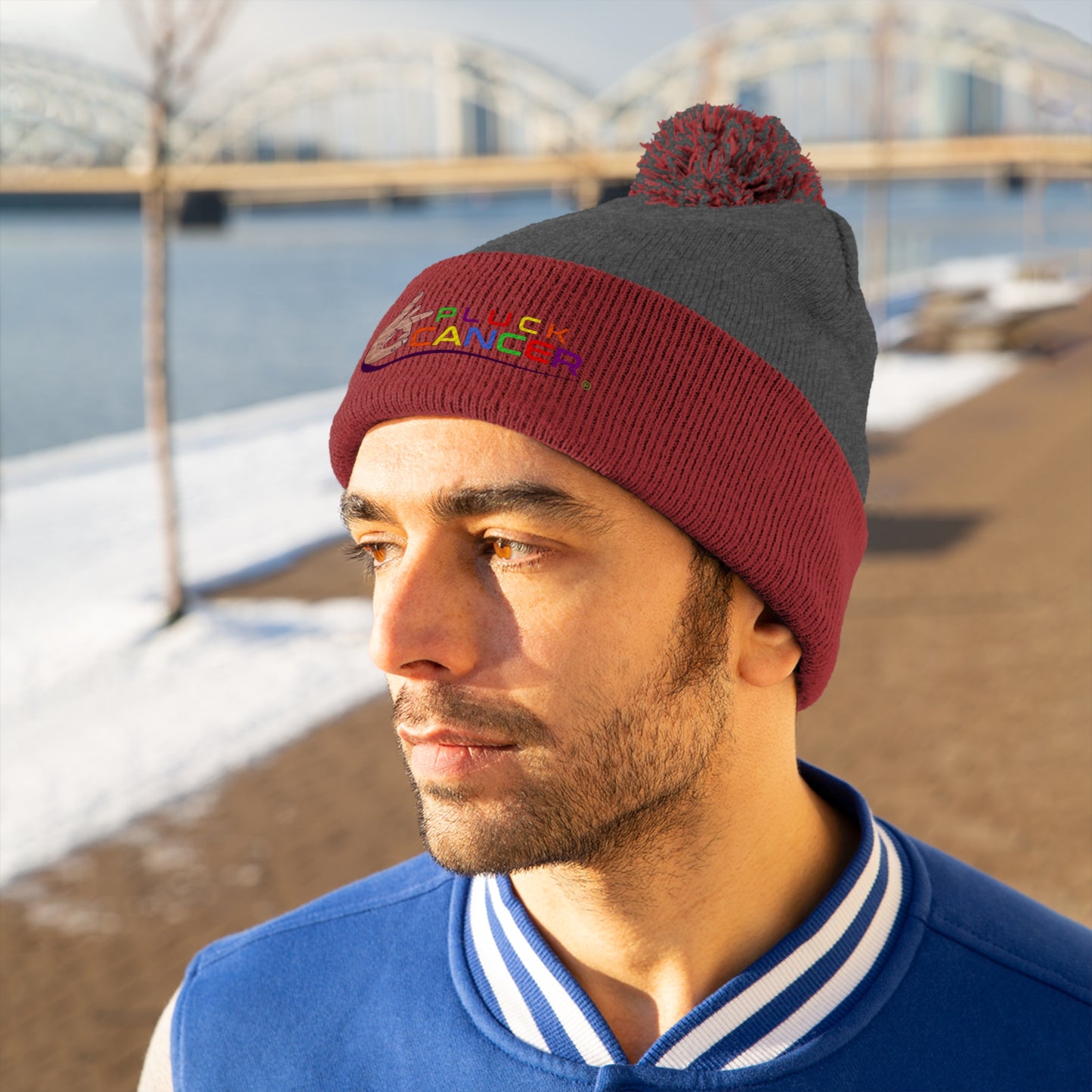 Pom Pom Beanie Hat-"PLUCK CANCER!"