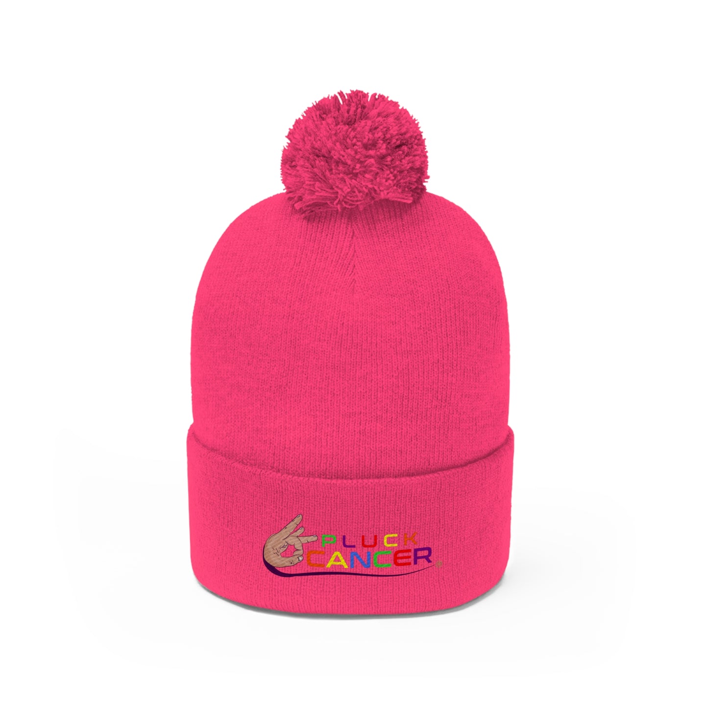 Pom Pom Beanie Hat-"PLUCK CANCER!"