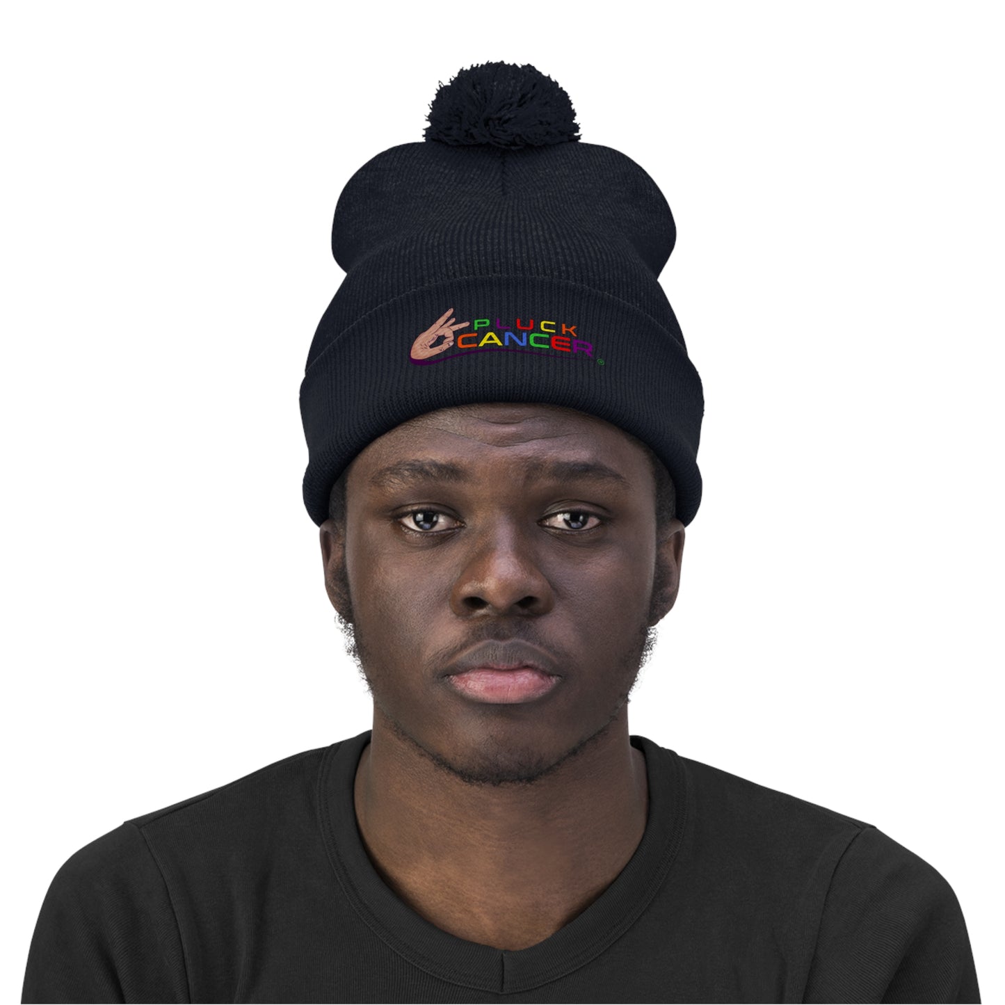 Pom Pom Beanie Hat-"PLUCK CANCER!"