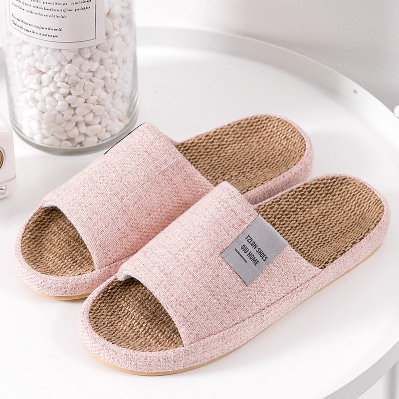 Breathable Flax Slippers Women Men Indoor Mute Slipper Anti-slip Lovers House Floor Shoes Soft  Ladies Summer Home Slides