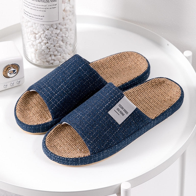 Breathable Flax Slippers Women Men Indoor Mute Slipper Anti-slip Lovers House Floor Shoes Soft  Ladies Summer Home Slides
