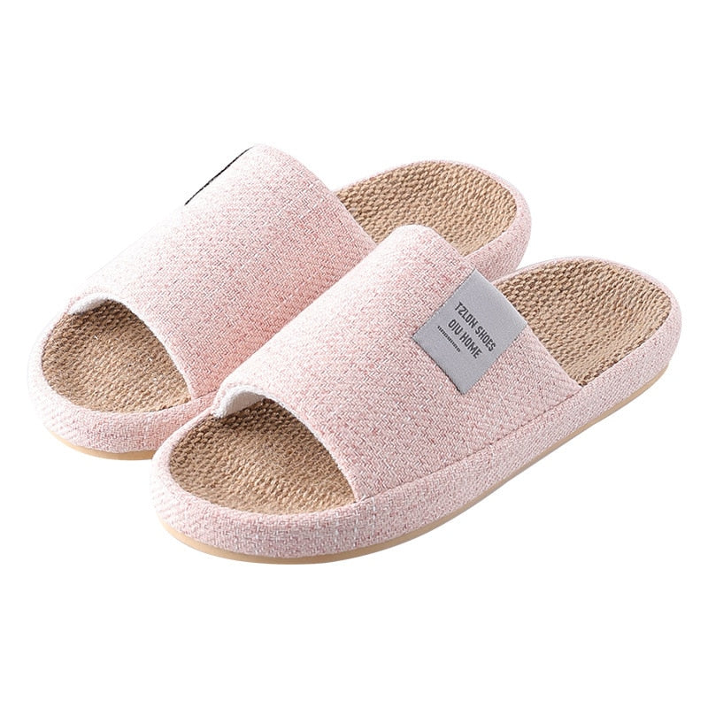 Breathable Flax Slippers Women Men Indoor Mute Slipper Anti-slip Lovers House Floor Shoes Soft  Ladies Summer Home Slides