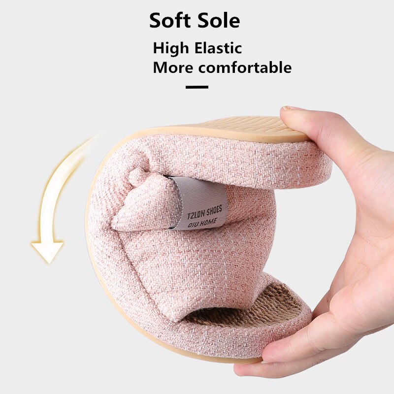 Breathable Flax Slippers Women Men Indoor Mute Slipper Anti-slip Lovers House Floor Shoes Soft  Ladies Summer Home Slides