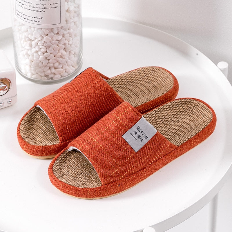 Breathable Flax Slippers Women Men Indoor Mute Slipper Anti-slip Lovers House Floor Shoes Soft  Ladies Summer Home Slides