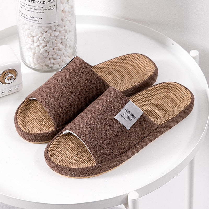 Breathable Flax Slippers Women Men Indoor Mute Slipper Anti-slip Lovers House Floor Shoes Soft  Ladies Summer Home Slides