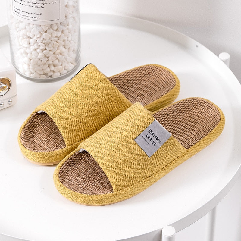 Breathable Flax Slippers Women Men Indoor Mute Slipper Anti-slip Lovers House Floor Shoes Soft  Ladies Summer Home Slides