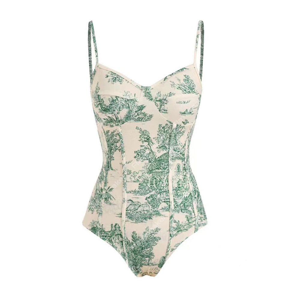 New One-Piece Swimsuit Sling-Style Slim Gather Bikini High Waist Open Back Beachwear