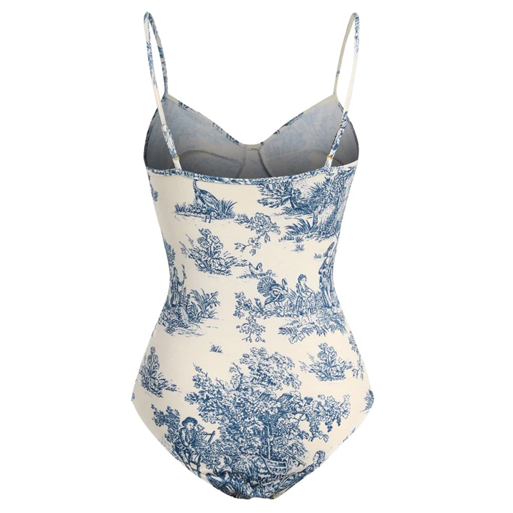 New One-Piece Swimsuit Sling-Style Slim Gather Bikini High Waist Open Back Beachwear