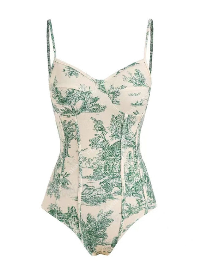 New One-Piece Swimsuit Sling-Style Slim Gather Bikini High Waist Open Back Beachwear