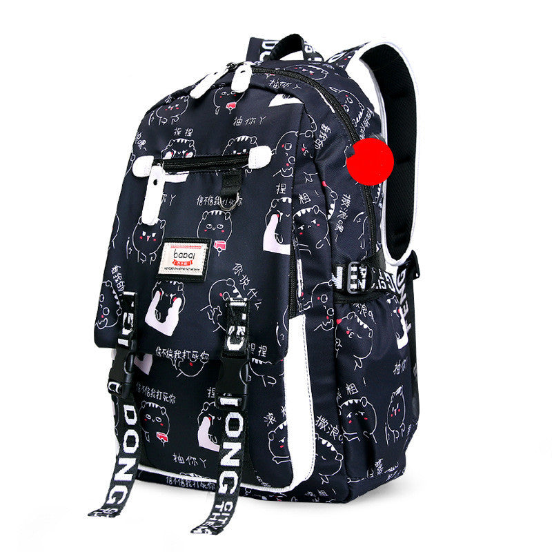 Female Student Backpack with Cell Phone Charger for Junior High School of High School.