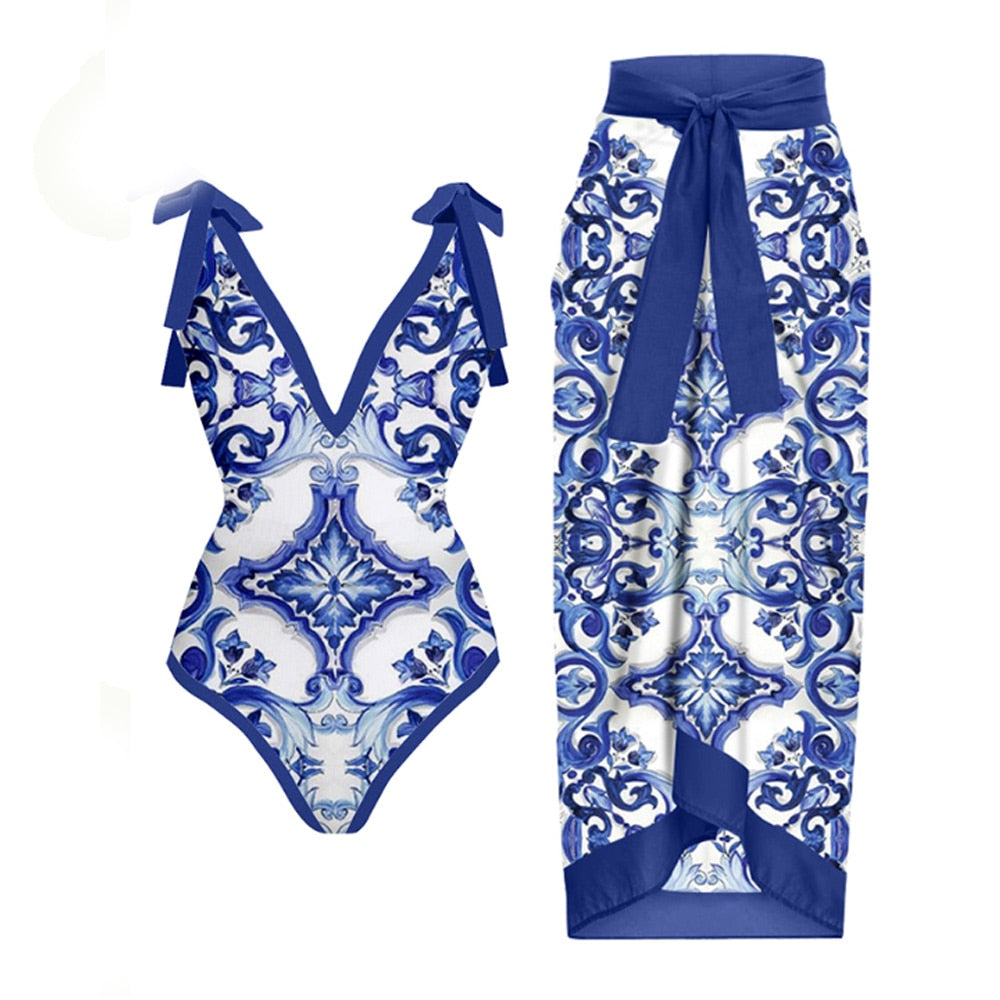Vintage Women One Piece Swimsuit Designer Bathing Suit Beach Dress Cover Up Luxury Swimwear Surf Wear Summer Beachwear