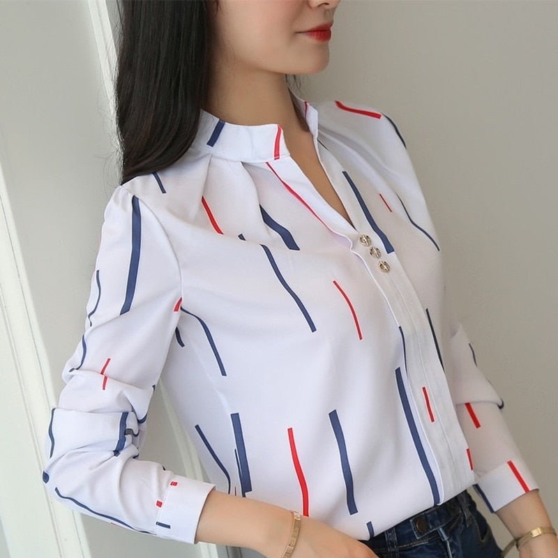 Women's Blouse Fashion Stripe Print Casual Long Sleeve