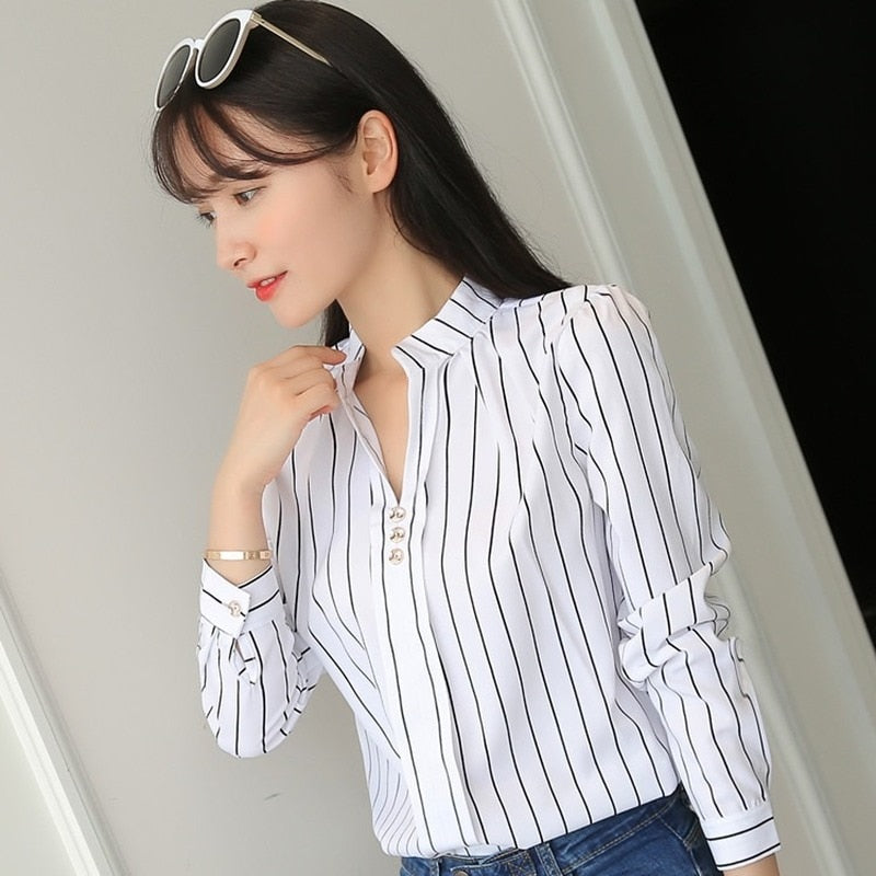 Women's Blouse Fashion Stripe Print Casual Long Sleeve