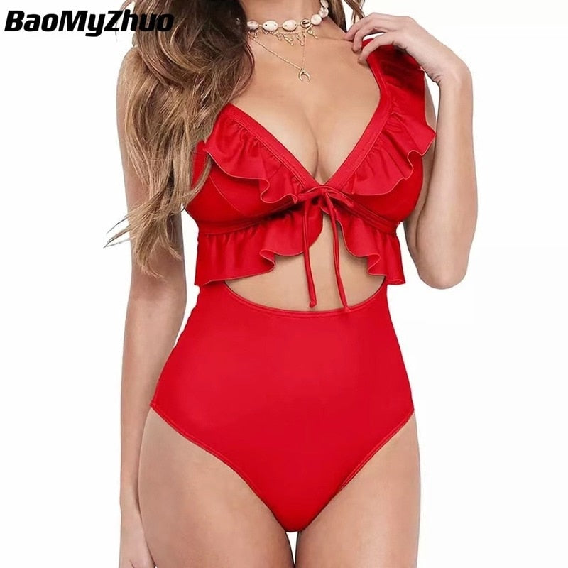2023 Sexy Ruffle One Piece Swimsuit Women Plus Size Swimwear Female Monokini Bathers Bathing Suits Beachwear Swim Ladies Bikini