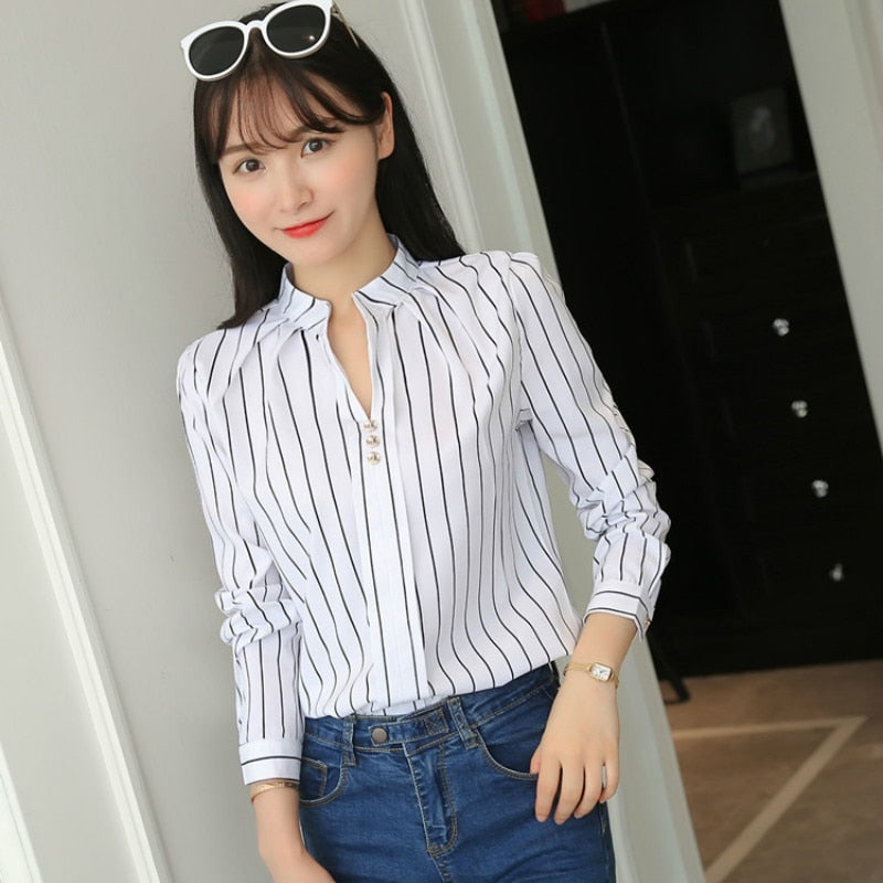 Women's Blouse Fashion Stripe Print Casual Long Sleeve