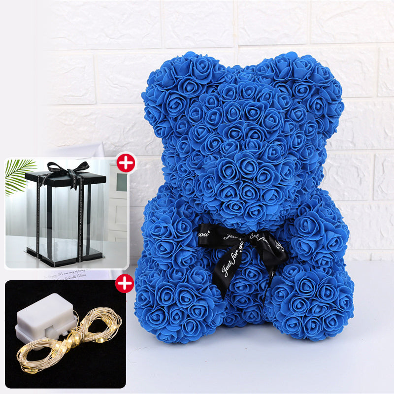Rose Bear Artificial Flower With Box and Light Rose Teddy Bear Wedding Decor Christmas Women Valentines Girlfriend Birthday Gift