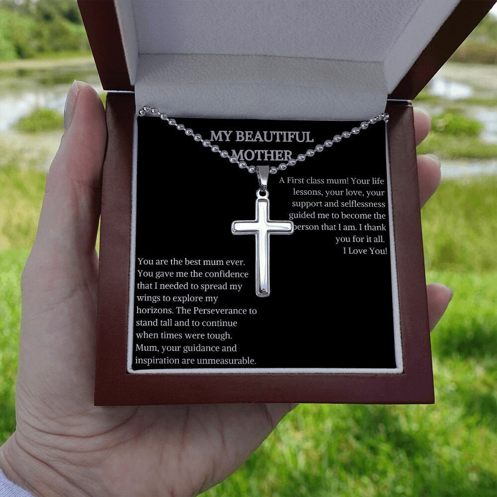 Stainless Cross Necklace With Ball Chain | Mum Necklace With Cross Pendant | Jewelry Gift for | Christian Catholic Necklace |Trendy Necklace