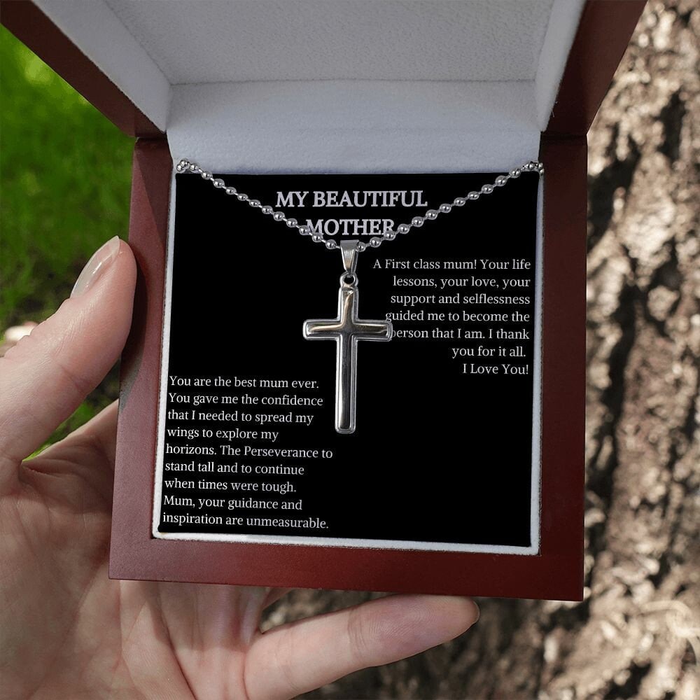 Stainless Cross Necklace With Ball Chain | Mum Necklace With Cross Pendant | Jewelry Gift for | Christian Catholic Necklace |Trendy Necklace