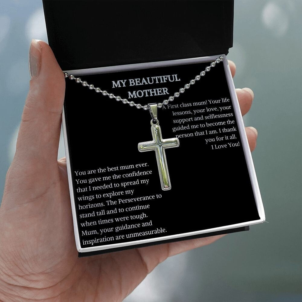 Stainless Cross Necklace With Ball Chain | Mum Necklace With Cross Pendant | Jewelry Gift for | Christian Catholic Necklace |Trendy Necklace