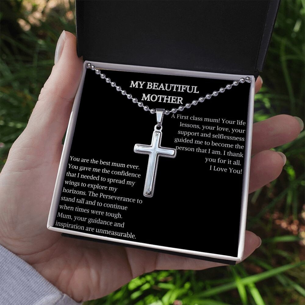 Stainless Cross Necklace With Ball Chain | Mum Necklace With Cross Pendant | Jewelry Gift for | Christian Catholic Necklace |Trendy Necklace