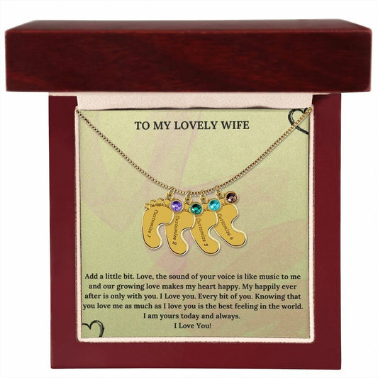 Engraved Baby Feet With Birth Stones Neck Chain |  Custom Engraved Kids Name Necklace | Birth Month Stone |  Multiple Baby Feet Pendants