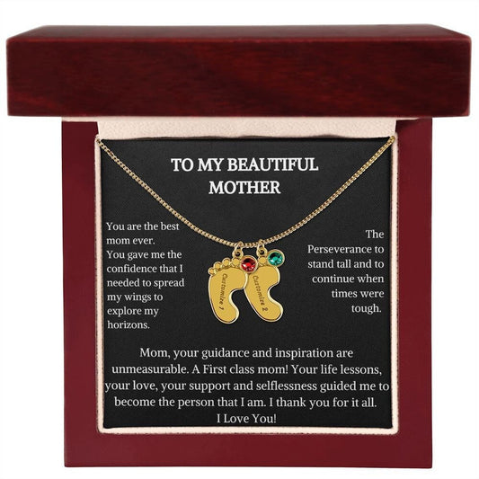 Engraved Baby Feet With Birthstone | Necklace Gift For New Mother | Custom Engraved Baby Foot Necklace | Necklace Gift For Her | Pendant