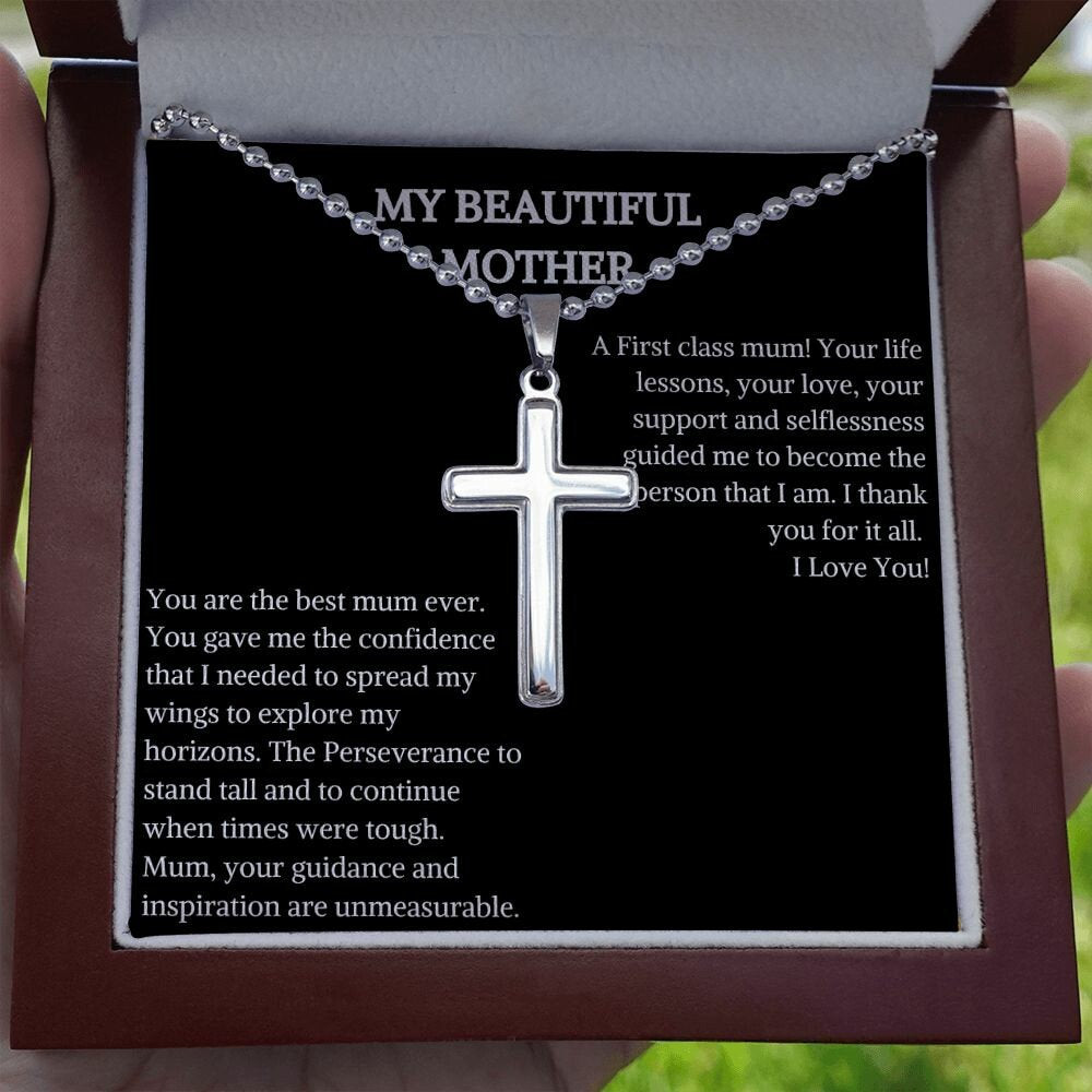Stainless Cross Necklace With Ball Chain | Mum Necklace With Cross Pendant | Jewelry Gift for | Christian Catholic Necklace |Trendy Necklace