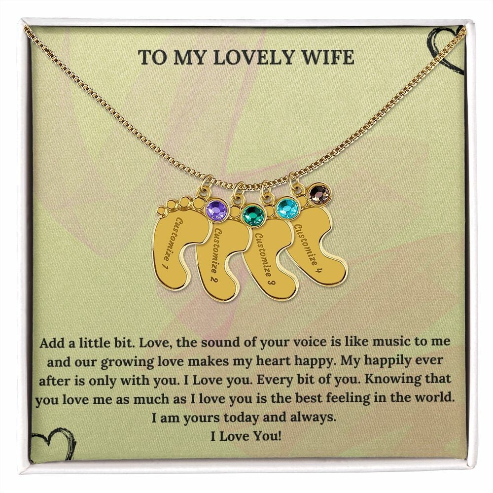 Engraved Baby Feet With Birth Stones Neck Chain |  Custom Engraved Kids Name Necklace | Birth Month Stone |  Multiple Baby Feet Pendants