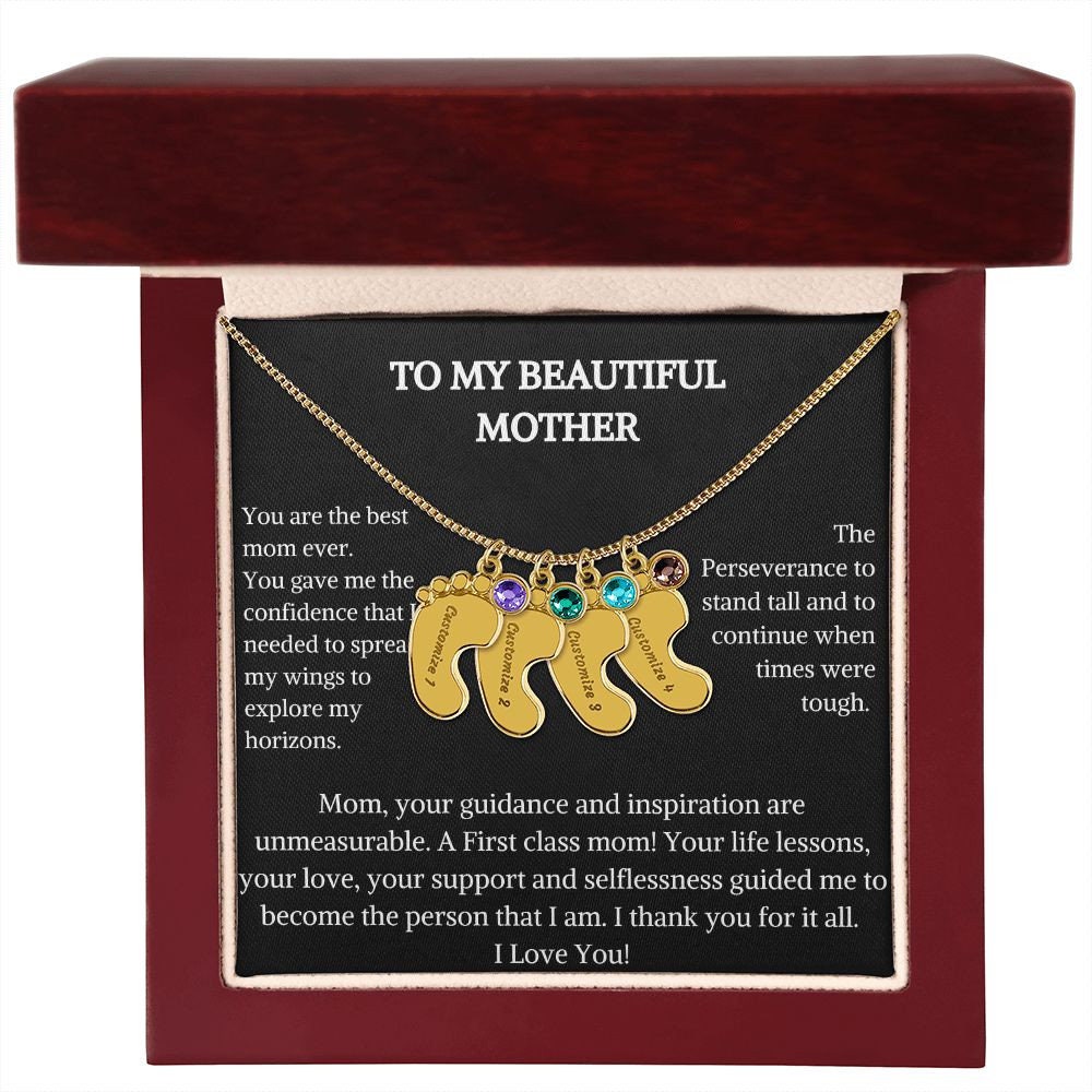 Engraved Baby Feet With Birthstone | Necklace Gift For New Mother | Custom Engraved Baby Foot Necklace | Necklace Gift For Her | Pendant