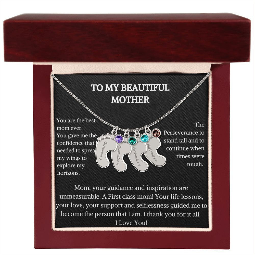 Engraved Baby Feet With Birthstone | Necklace Gift For New Mother | Custom Engraved Baby Foot Necklace | Necklace Gift For Her | Pendant