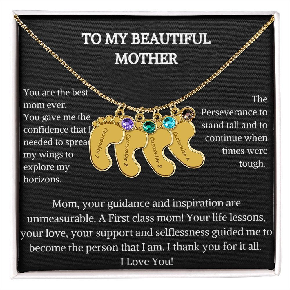Engraved Baby Feet With Birthstone | Necklace Gift For New Mother | Custom Engraved Baby Foot Necklace | Necklace Gift For Her | Pendant